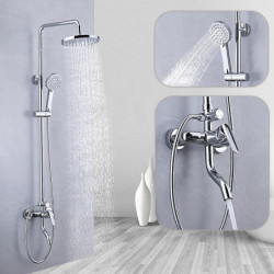 Contemporary Traditional Electroplated Wall Mounted Shower System Rainfall Shower Head System Set: Handshower Included Pullout M