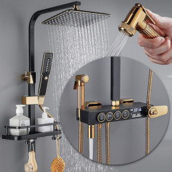 Rainfall Shower Electroplated Wall Mounted Shower Tap System/Rainfall Shower Head System/Thermostatic Mixer Valve Set: Handshowe