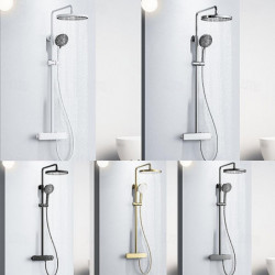 Contemporary Electroplated Wall Mounted Shower System/Thermostatic Mixer Valve Set: Handshower Included Multi Spray Shower Water