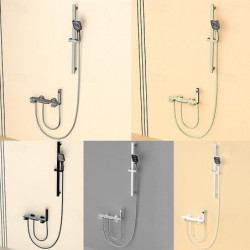 Contemporary Electroplated Wall Mounted Shower System Set: Handshower Included Rainfall Shower Multi Spray Shower, Mount Outside