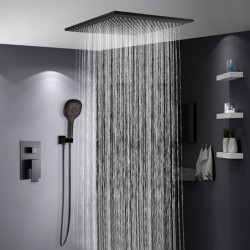 Ceiling Mounted Bathroom Shower Tap Set: High Flow Rain Shower Concealed Shower System with Multi Function Handheld Shower, Hot