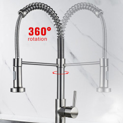 Brushed Brass Kitchen Tap 360 Degree Stretch With Spring Hot Cold Mixer Tap Stream Sprayer Nozzle Sink Tap Pull Out Spout