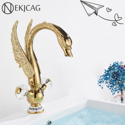 Nekjcag Luxurious Swan Shape Bathroom Basin Tap Double Crystal Handles Hot and Cold Water Mixer Taps