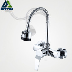 ping Stream Spray Bubbler Bathroom Kitchen Tap Wall Mounted Dual Hole Hot and Cold Water Flexible Pipe Kitchen Mixer