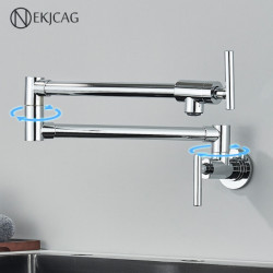Kitchen Tap Pot Filler Double Joint Spout Folding Stretchable Swing Arm Wall Brass Single Hole Two Handle Kitchen Sink Tap