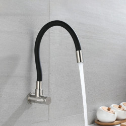 Kitchen Tap Wall Mounted Black Brushed 304 Stainless Steel Rotation Universal Pipe Single Cold Water Tap Kitchen Sink Tap