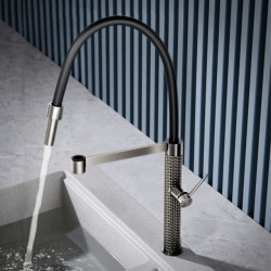 High-end luxury gun gray brass kitchen Tap diamond pattern surface design single handle cold and hot dual-control sink Tap