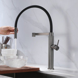 High-end luxury gun gray brass kitchen Tap diamond pattern surface design single handle cold and hot dual-control sink Tap