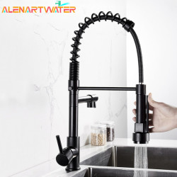 Black Spring Kitchen Tap Pull Out Side Sprayer Dual Spout 360 Rotation Mixer Tap Sink Tap Single Handle Kitchen Taps