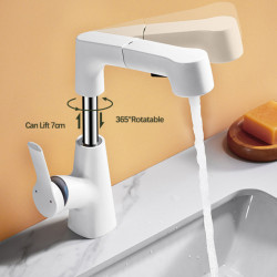 New Pull Out Lift Kitchen Tap Single Handle Hot and Cold Water Mixer 360° Rotatable Splashproof Basin Tap Gray Sink Tap