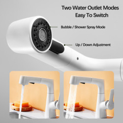 New Pull Out Lift Kitchen Tap Single Handle Hot and Cold Water Mixer 360° Rotatable Splashproof Basin Tap Gray Sink Tap