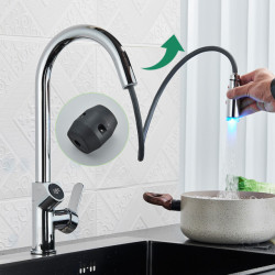 Intelligent Gourmet Kitchen Tap Temperature Display Smart Flexible Kitchen Sink Mixer Tap Extendable Pull Out LED Sprayer