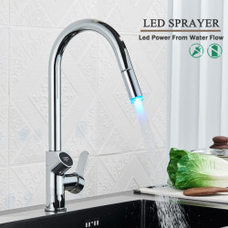 Intelligent Gourmet Kitchen Tap Temperature Display Smart Flexible Kitchen Sink Mixer Tap Extendable Pull Out LED Sprayer