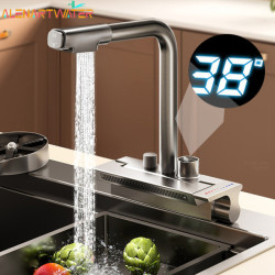 Waterfall Grey Sink Kitchen Taps Pull Out Kitchen Sink Water Tap Hot Cold Mixer Rotation Tap Kitchen Novel Kitchen Accessorie
