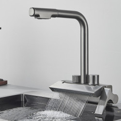 Waterfall Grey Sink Kitchen Taps Pull Out Kitchen Sink Water Tap Hot Cold Mixer Rotation Tap Kitchen Novel Kitchen Accessorie