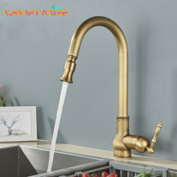 Antique Kitchen Tap Pull Out Spray Kitchen Sink Single Handle Deck Mount Water Crane 360° Rotation Hot Cold Water Mixer Tap