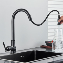 Antique Kitchen Tap Pull Out Spray Kitchen Sink Single Handle Deck Mount Water Crane 360° Rotation Hot Cold Water Mixer Tap