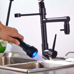 LED Light Black Bronze Dual Spout Kitchen Tap Single Handle Spring Pull Down Water Taps for Kitchen Handheld Kitchen Sprayer