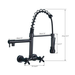 Matte Black Wall-Mounted Spring Kitchen Tap Pull Down Spray Nozzle Dual Handle 360 Rotation Hot And Cold Water Mixer Tap