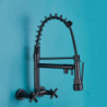 Matte Black Wall-Mounted Spring Kitchen Tap Pull Down Spray Nozzle Dual Handle 360 Rotation Hot And Cold Water Mixer Tap