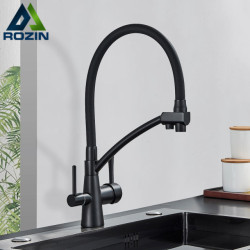 rozin Filter Water Kitchen Tap 2 in 1 Black Pull Down Pure Water Sink Taps for Kitchen Deck Swivel Hot Cold Mixer Tap