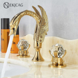 Gold Bathroom Basin Tap Deck Three Hole Installation Bathroom Sink Mixer Dual Crystal Handle Cold And Hot Mixing Tap