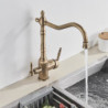 Antique Brass Filter Kitchen Tap Drinking Pure Water Kitchen Tap Deck Mounted Dual Handles 3-Ways Hot and Cold Water Mixer