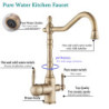 Antique Brass Filter Kitchen Tap Drinking Pure Water Kitchen Tap Deck Mounted Dual Handles 3-Ways Hot and Cold Water Mixer