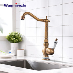 Blue and white porcelain Handle Kitchen Tap Antique Brass Deck Mount Hot and cold Bathroom Crane Vanity Sink Mixer Taps