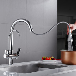 Gourmet Kitchen Tap Kitchen Sink Tap Pure Straight Drinking Full Copper Pull-out Hot and Cold Water Black Kitchen Tap