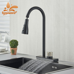 Rotating Switch Kitchen Tap Daul Control Waterfall Stream Rotatable Spout Deck Mount Cold Hot Water Mixer Washing Sink Crane
