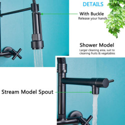 Rozin Black Kitchen Tap Dual Handles Hot Cold Water Kitchen Mixer Tap Wall Mounted Dual Swivel Spout Spring Pull Down Taps