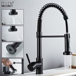 Deck Mounted Flexible Kitchen Taps Pull Out Mixer Tap Black Hot Cold Kitchen Tap Spring Style with Spray Mixers Taps