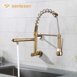 Senlesen Golden Pull Down Kitchen Tap Single Cold Water Dual Spouts Kitchen Tap 5 Colors Wall Mounted ABS Nozzle Crane