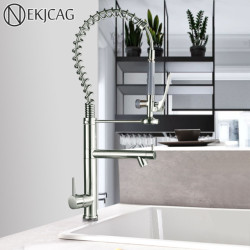 Nekjcag Brushed Nickel Spring Kitchen Mixer Tap Single Handle Hot Cold Mixer Tap Kitchen Sink Tap 360 Rotation Vanity Taps