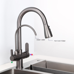 FreeShipping 3 in 1 Kitchen Tap Polished Grey Pull Down