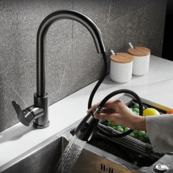 Brushed Nickel Kitchen Tap Single Hole Pull Out Kitchen Sink Mixer Tap Stream Sprayer Head Mixer Deck Mounted Hot Cold Tap