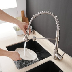 G1/2 Kitchen Taps Black Brass Taps for Kitchen Sink Single Lever Pull Out Spring Spout Mixers Tap Hot Cold Water Crane