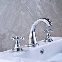 Chrome Finish Bathroom Mixer Tap 2 Handles 3 Holes Water Basin Taps Deck Mounted Cross Knob