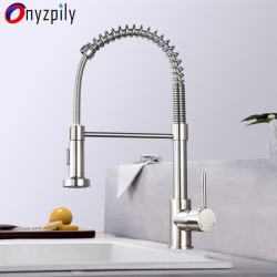 Spring Brushed Kitchen Sink Tap Pull Down Sprayer Nozzle Single Handle Taps Mixer Hot Cold Stainless Steel Modern
