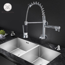 Chrome Black Pull Down Kitchen Tap Single Cold Water Dual Swive Spout Mixer Wall Mounted Tap 360 Rotation Bathroom Tap