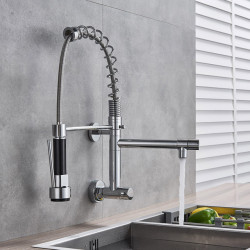 Chrome Black Pull Down Kitchen Tap Single Cold Water Dual Swive Spout Mixer Wall Mounted Tap 360 Rotation Bathroom Tap