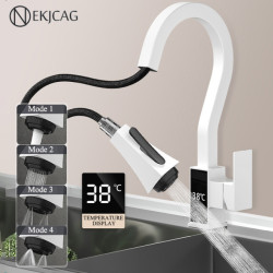 Digital Temperature Display Kitchen Tap Pull Out Sink Tap Gourmet Kitchen Mixer Tap Brass Hot Cold Wate Crane Spray Nozzle