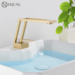 Golden Fashion Hollow Design Bathroom Basin Tap  Single Handle Hot Cold Water Mixer Taps Deck Mounted Sink Tap