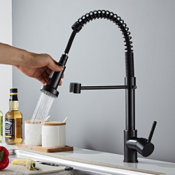 360° Rotating Kitchen Sink Spring Type Tap Brush Brass Hot and Cold Water Tap Single Lever Pull-out Mixing Kitchen Tap