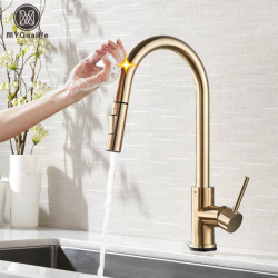 Pull Out Sensor Gold Kitchen Tap Sensitive Touch Control Tap Mixer For Kitchen Touch Sensor Kitchen Mixer Tap