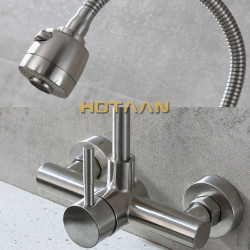 Wall Mounted Stream Sprayer Kitchen Tap Single Handle Dual Holes SUS304 Stainless Steel Flexible Hose Kitchen Mixer Taps 6032