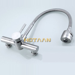 Wall Mounted Stream Sprayer Kitchen Tap Single Handle Dual Holes SUS304 Stainless Steel Flexible Hose Kitchen Mixer Taps 6032