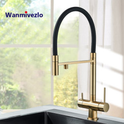 Wanmivezlo Brushed Gold Kitchen Water Filter Tap Dual Spout Pure Drinking Water Mixer Tap Rotation Water Purification Taps