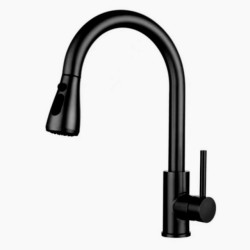 Kitchen Black Tap Pull Out Mixer Hot and Cold Water Tap Swivel 304 Stainless Steel with Hand Shower Washbasin Sink Tap